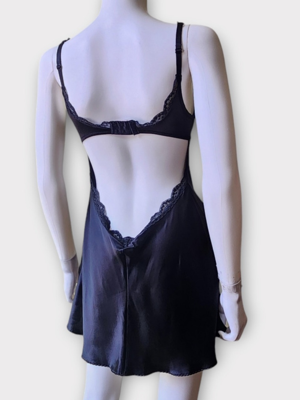 NEW Vintage Victoria's Secret Black Silk Chemise Rose Slip Mini Dress Y2K Sexy - Picture 5 of 17